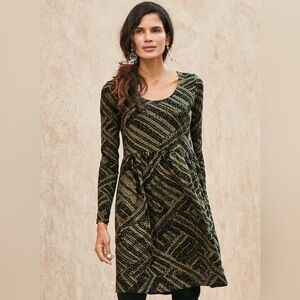 Peruvian connection puma cotton block print dress in olive black size large